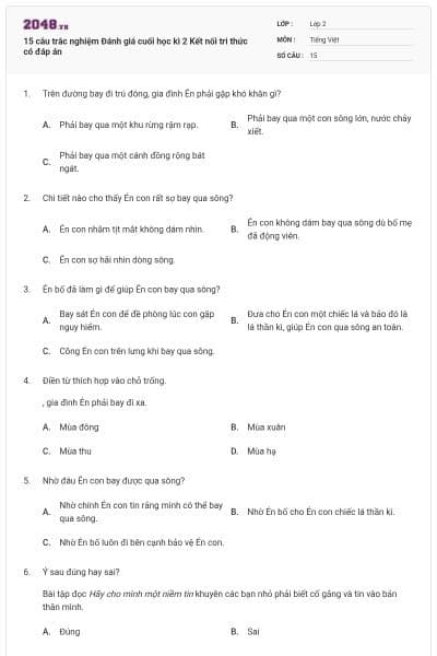15 câu trắc nghiệm Đánh giá cuối học kì 2 Kết nối tri thức có đáp án