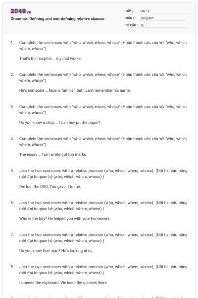 Grammar: Defining and non-defining relative clauses