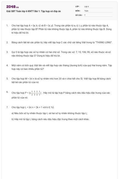 Giải SBT Toán lớp 6 KNTT Bài 1: Tập hợp có đáp án