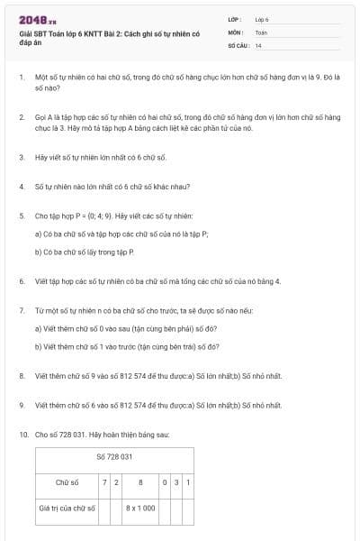 Giải SBT Toán lớp 6 KNTT Bài 2: Cách ghi số tự nhiên có đáp án