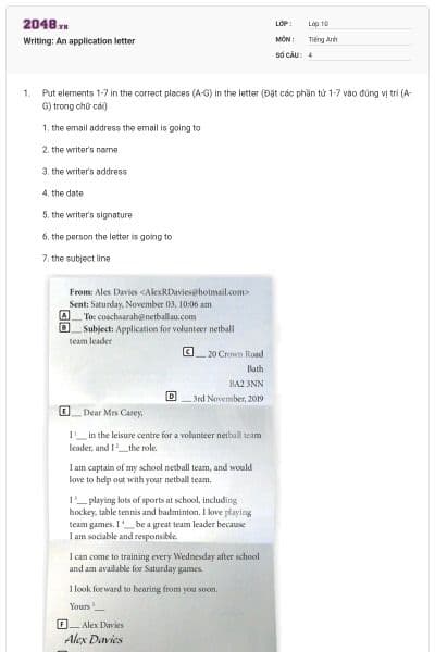 Writing: An application letter