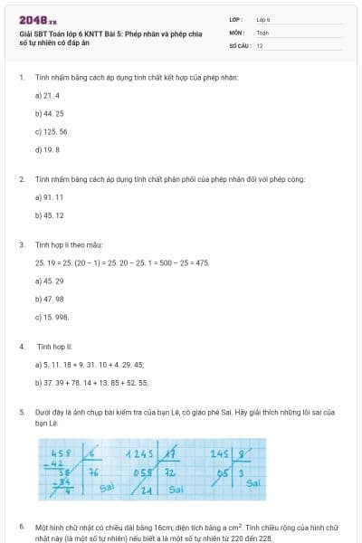 Giải SBT Toán lớp 6 KNTT Bài 5: Phép nhân và phép chia số tự nhiên có đáp án