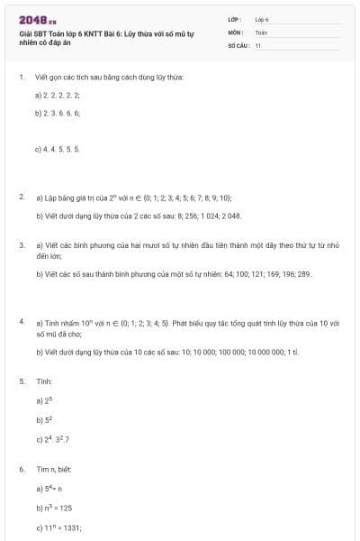 Giải SBT Toán lớp 6 KNTT Bài 6: Lũy thừa với số mũ tự nhiên có đáp án