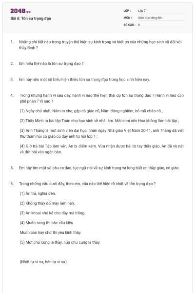 Bài 6: Tôn sư trọng đạo