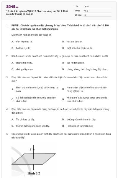 15 câu trắc nghiệm Vật lí 12 Chân trời sáng tạo Bài 9: Khái niệm từ trường có đáp án