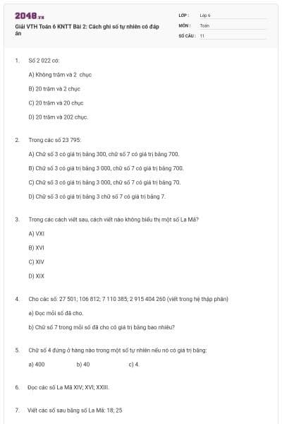 Giải VTH Toán 6 KNTT Bài 2: Cách ghi số tự nhiên có đáp án