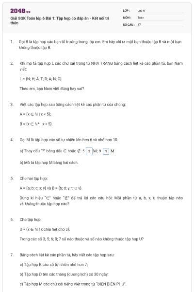 Giải SGK Toán lớp 6 Bài 1: Tập hợp có đáp án - Kết nối tri thức