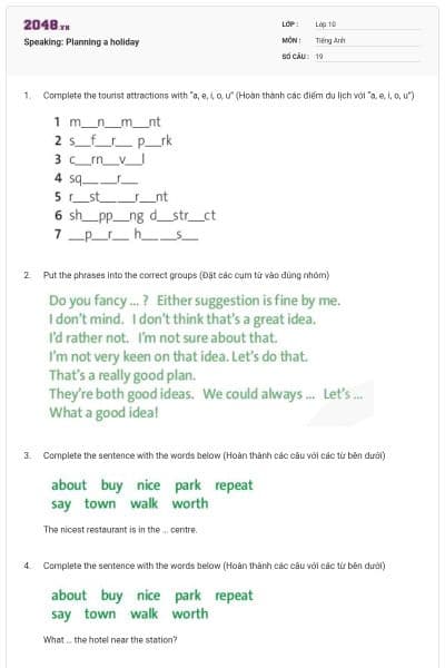 Speaking: Planning a holiday