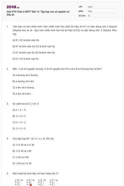 Giải VTH Toán 6 KNTT Bài 13: Tập hợp các số nguyên có đáp án