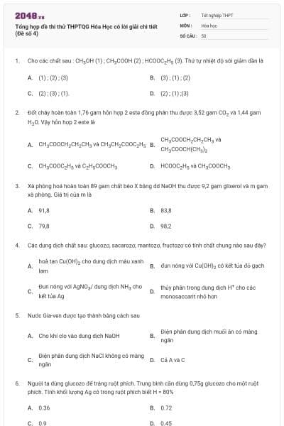 Tổng hợp đề thi thử THPTQG Hóa Học có lời giải chi tiết (Đề số 4)