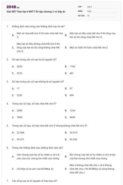 Giải SBT Toán lớp 6 KNTT Ôn tập chương 2 có đáp án