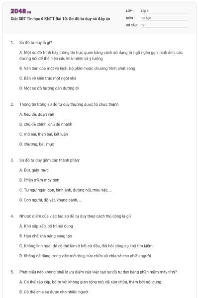 Giải SBT Tin học 6 KNTT Bài 10: Sơ đồ tư duy có đáp án