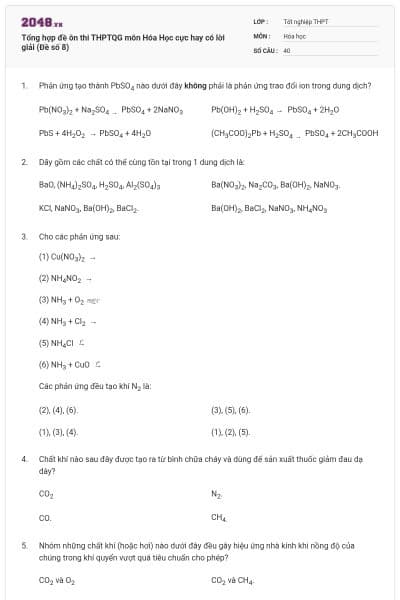 Tổng hợp đề ôn thi THPTQG môn Hóa Học cực hay có lời giải (Đề số 8)
