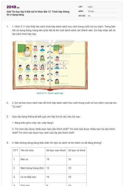 Giải Tin học lớp 6 Kết nối tri thức Bài 12: Trình bày thông tin ở dạng bảng