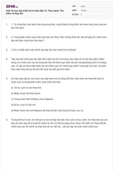 Giải Tin học lớp 6 Kết nối tri thức Bài 13: Thực hành: Tìm kiếm và thay thế