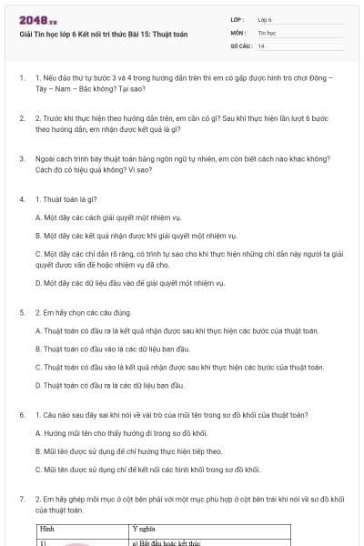 Giải Tin học lớp 6 Kết nối tri thức Bài 15: Thuật toán