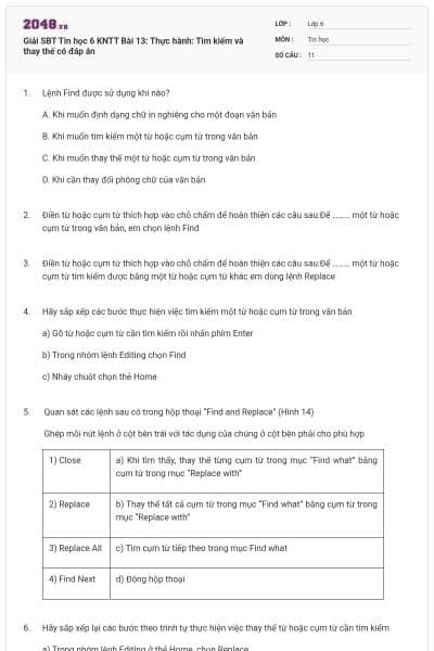 Giải SBT Tin học 6 KNTT Bài 13: Thực hành: Tìm kiếm và thay thế có đáp án