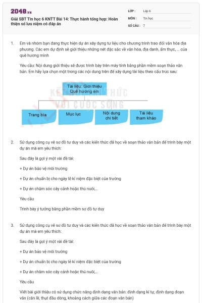 Giải SBT Tin học 6 KNTT Bài 14: Thực hành tổng hợp: Hoàn thiện sổ lưu niệm có đáp án