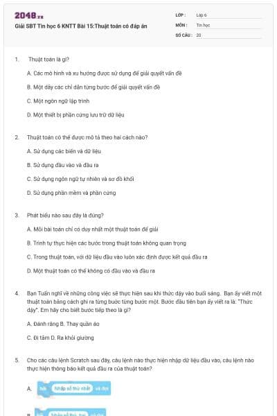 Giải SBT Tin học 6 KNTT Bài 15:Thuật toán có đáp án