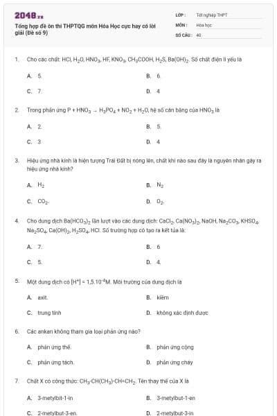 Tổng hợp đề ôn thi THPTQG môn Hóa Học cực hay có lời giải (Đề số 9)