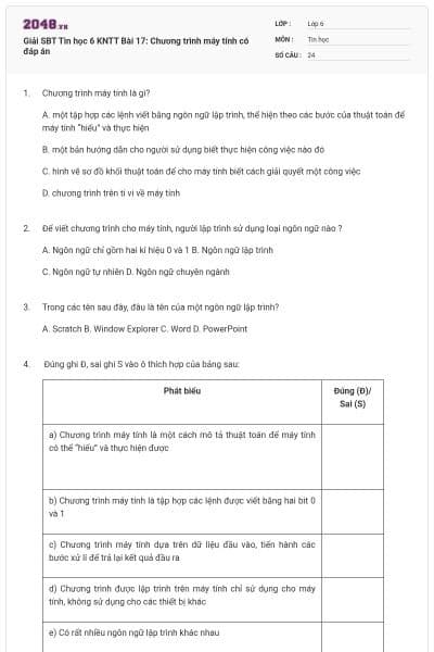Giải SBT Tin học 6 KNTT Bài 17: Chương trình máy tính có đáp án