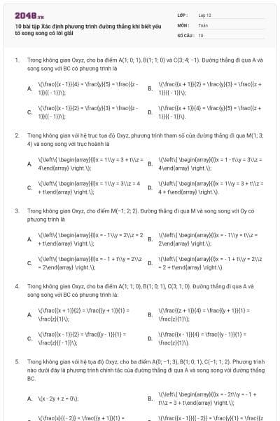 10 bài tập Xác định phương trình đường thẳng khi biết yếu tố song song có lời giải