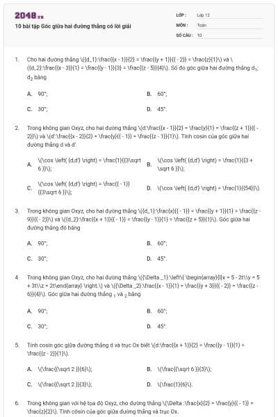 10 bài tập Góc giữa hai đường thẳng có lời giải