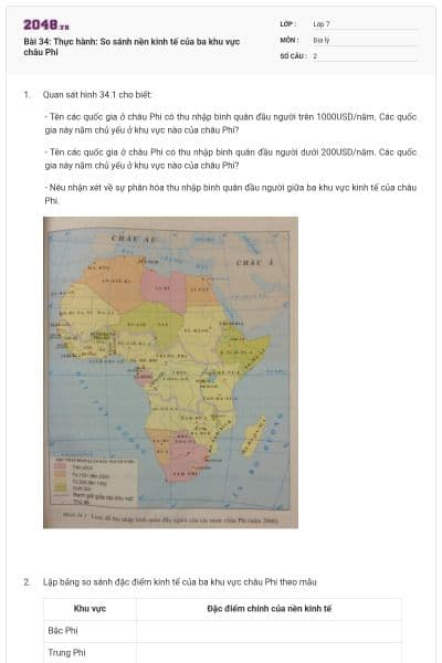 Bài 34: Thực hành: So sánh nền kinh tế của ba khu vực châu Phi