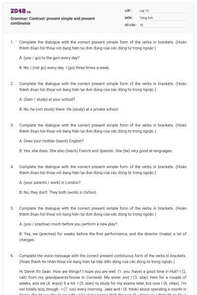 Grammar: Contrast: present simple and present continuous