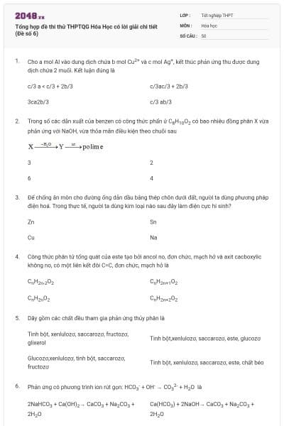 Tổng hợp đề thi thử THPTQG Hóa Học có lời giải chi tiết (Đề số 6)