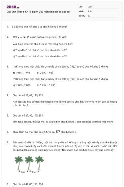 Giải SGK Toán 6 KNTT Bài 9: Dấu hiệu chia hết có đáp án