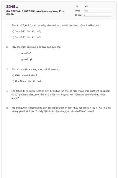 Giải SGK Toán 6 KNTT Bài Luyện tập chung trang 43 có đáp án