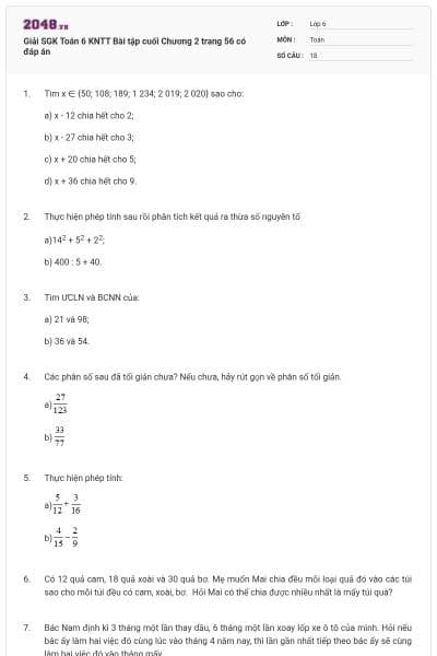 Giải SGK Toán 6 KNTT Bài tập cuối Chương 2 trang 56 có đáp án