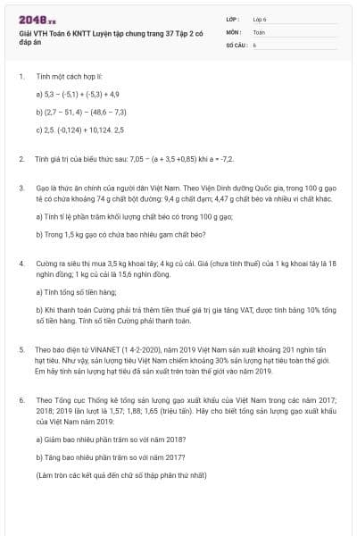 Giải VTH Toán 6 KNTT Luyện tập chung trang 37 Tập 2 có đáp án