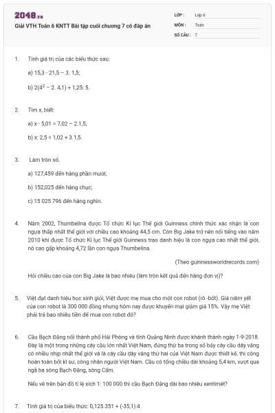 Giải VTH Toán 6 KNTT Bài tập cuối chương 7 có đáp án