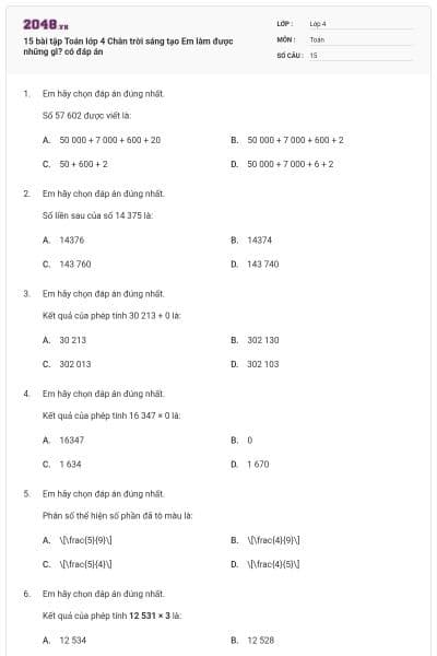 15 bài tập Toán lớp 4 Chân trời sáng tạo Em làm được những gì? có đáp án