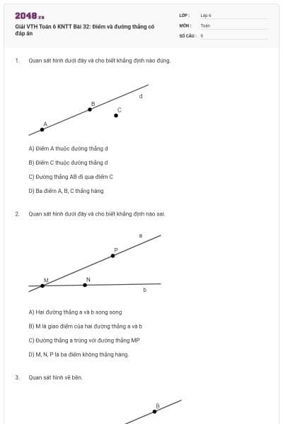 Giải VTH Toán 6 KNTT Bài 32: Điểm và đường thẳng có đáp án