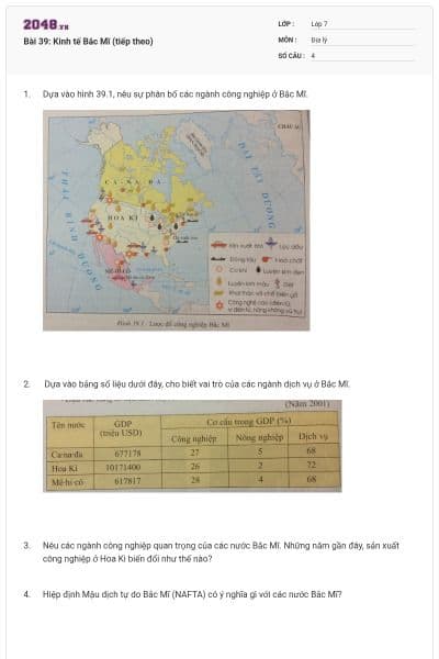 Bài 39: Kinh tế Bắc Mĩ (tiếp theo)