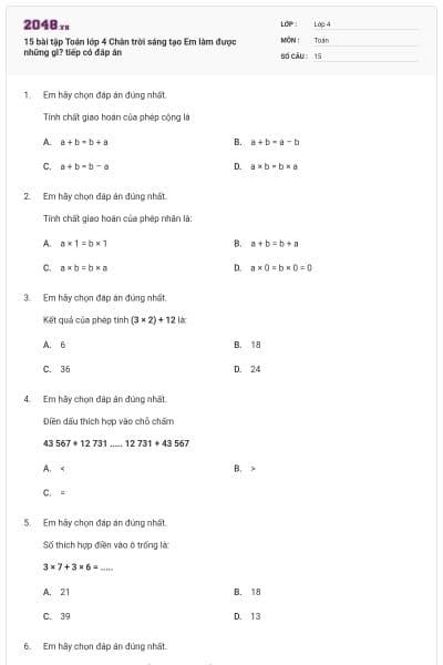 15 bài tập Toán lớp 4 Chân trời sáng tạo Em làm được những gì? tiếp có đáp án