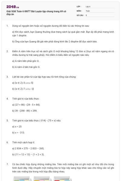 Giải SGK Toán 6 KNTT Bài Luyện tập chung trang 69 có đáp án