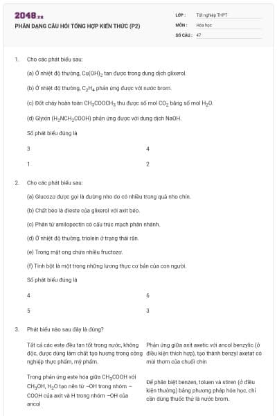 PHÂN DẠNG CÂU HỎI TỔNG HỢP KIẾN THỨC (P2)