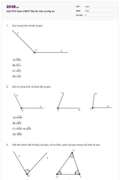 Giải VTH Toán 6 KNTT Bài 36: Góc có đáp án