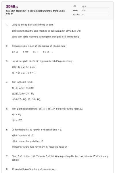 Giải SGK Toán 6 KNTT Bài tập cuối Chương 3 trang 76 có đáp án