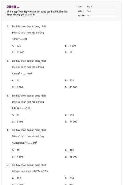 15 bài tập Toán lớp 4 Chân trời sáng tạo Bài 58. Em làm được những gì? có đáp án
