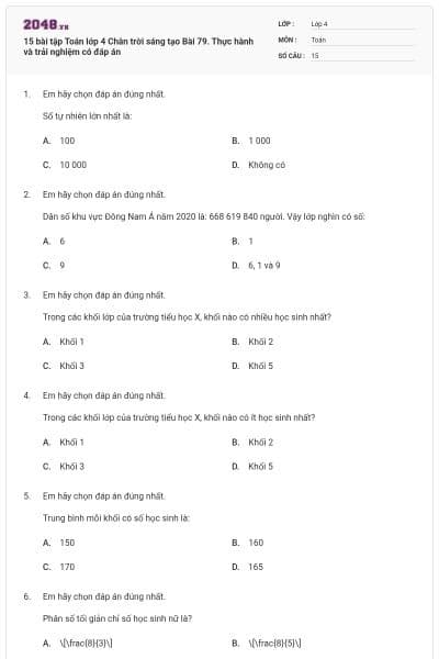 15 bài tập Toán lớp 4 Chân trời sáng tạo Bài 79. Thực hành và trải nghiệm có đáp án