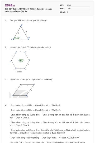 Giải SBT Toán 6 KNTT Bài 2: Vẽ hình đơn giản với phần mềm geogebra có đáp án