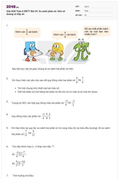 Giải SGK Toán 6 KNTT Bài 24: So sánh phân số. Hỗn số dương có đáp án