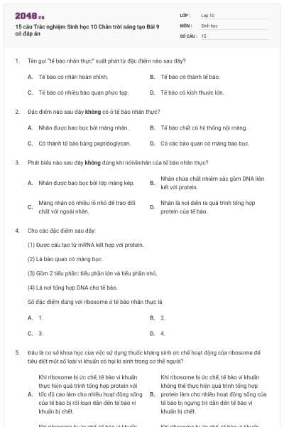 15 câu Trắc nghiệm Sinh học 10 Chân trời sáng tạo Bài 9 có đáp án