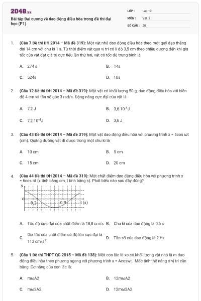Bài tập Đại cương về dao động điều hòa trong đề thi đại học (P1)