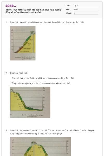Bài 46: Thực hành: Sự phân hóa của thảm thực vật ở sường đông và sường tây của dãy núi An-đet